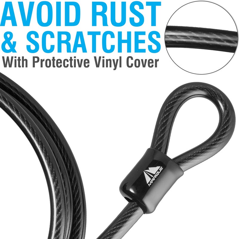 MARQUE Security Steel Cable - 3/8 inch (10 mm) Thick (4', 7', 15', 20' or 30') Vinyl Coated Braided Steel Cable with Double Sealed Looped Ends for U-Lock, Padlock, Disc Lock (7 FT) - Image 3